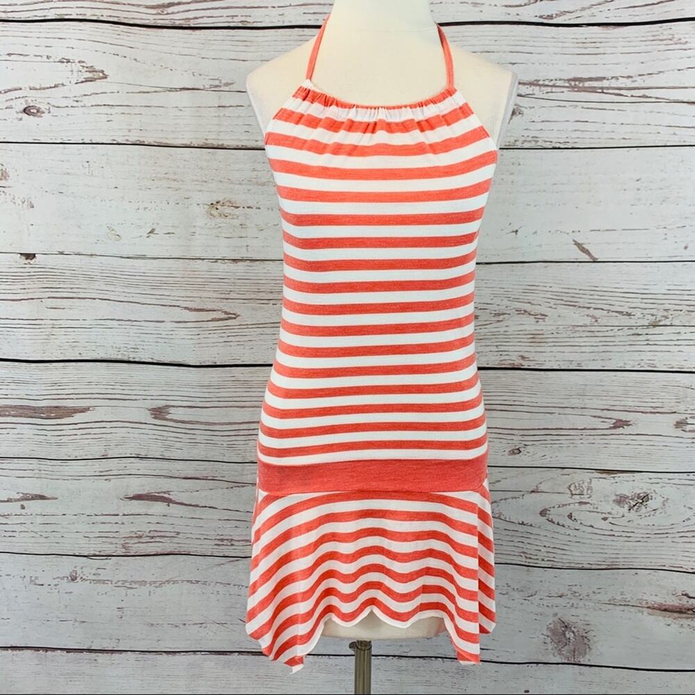 Lola peach and white stripe drop waist  summer